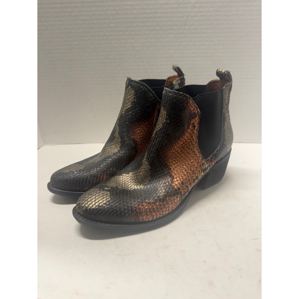 Django & Juliette Linger-DJ Metallic Snakeskin Ankle Boots Bronze Black 36 6